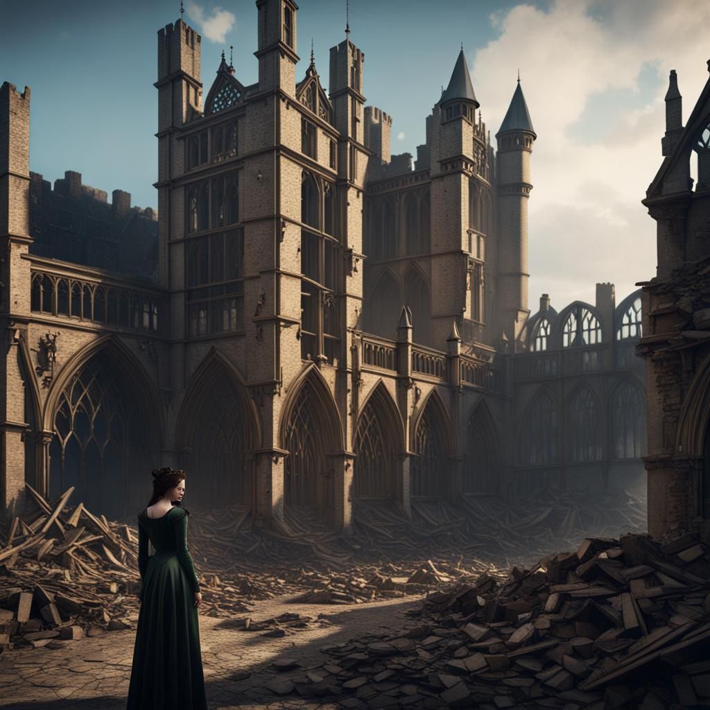 Gothic Anne Boleyn in Ruined Tudor London