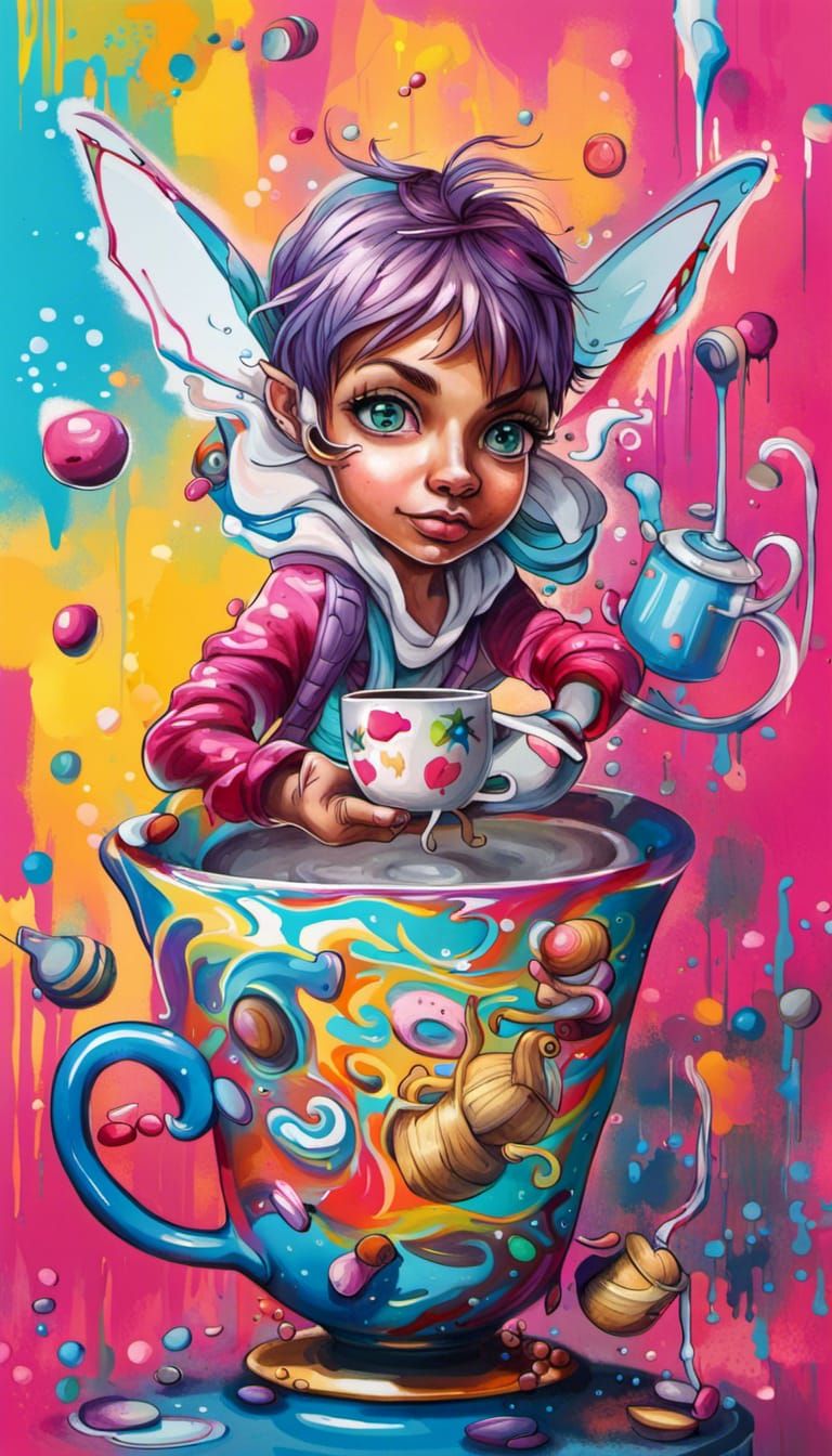 Tea Cup Pixie in Graffiti Splash Art Style