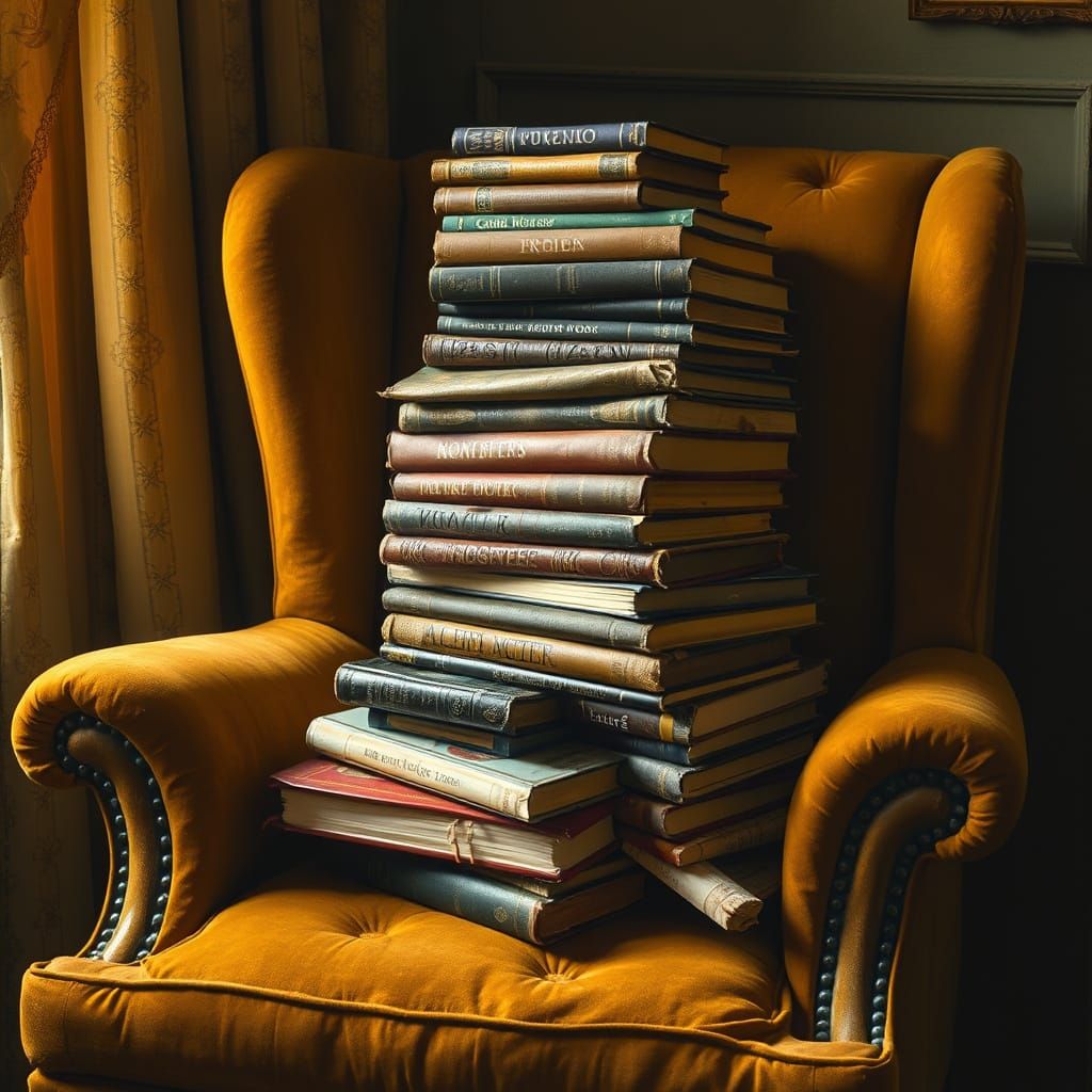 Vintage Book Collection in Warm Golden Light