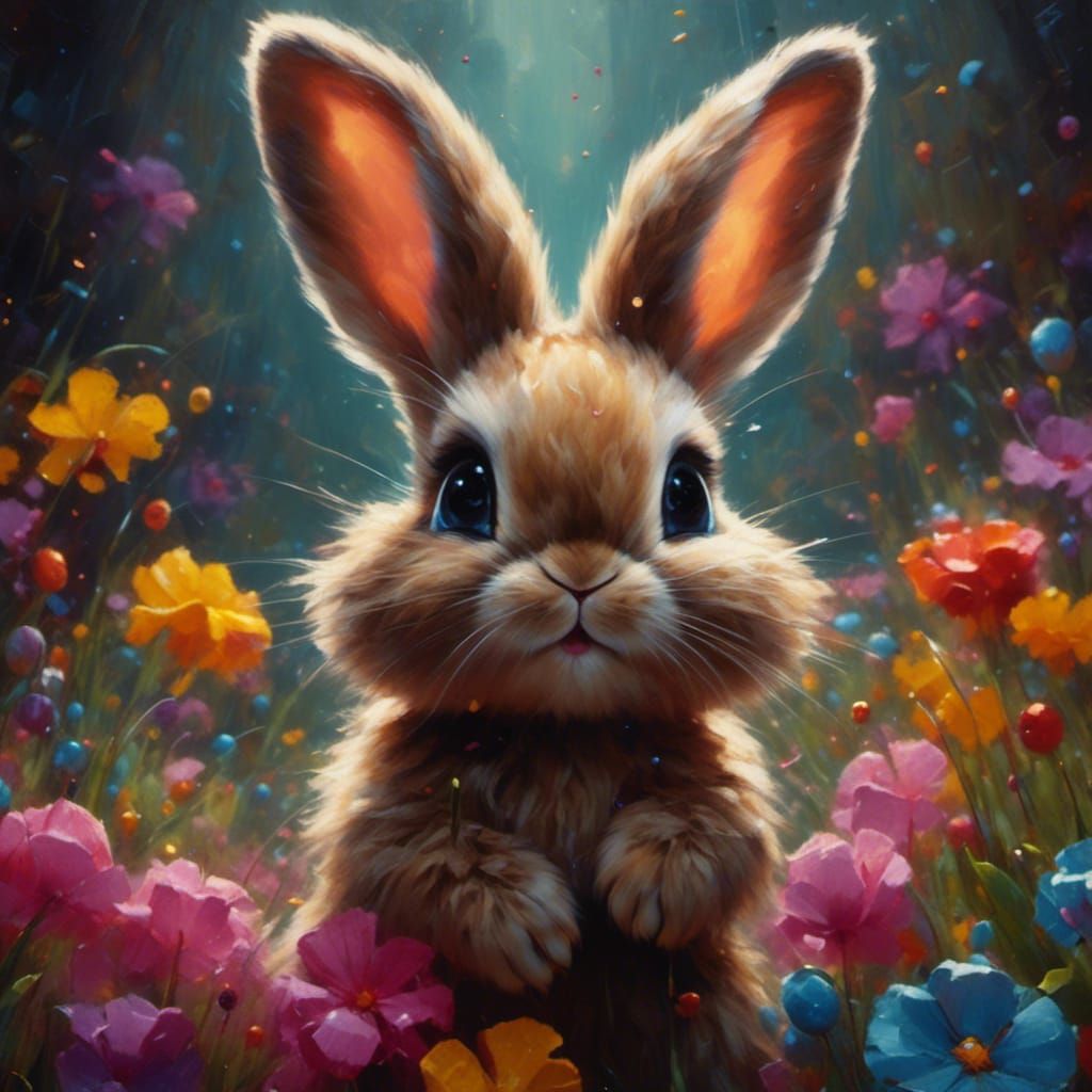 Cute Easter Bunny Portrait in Oil Painting Style