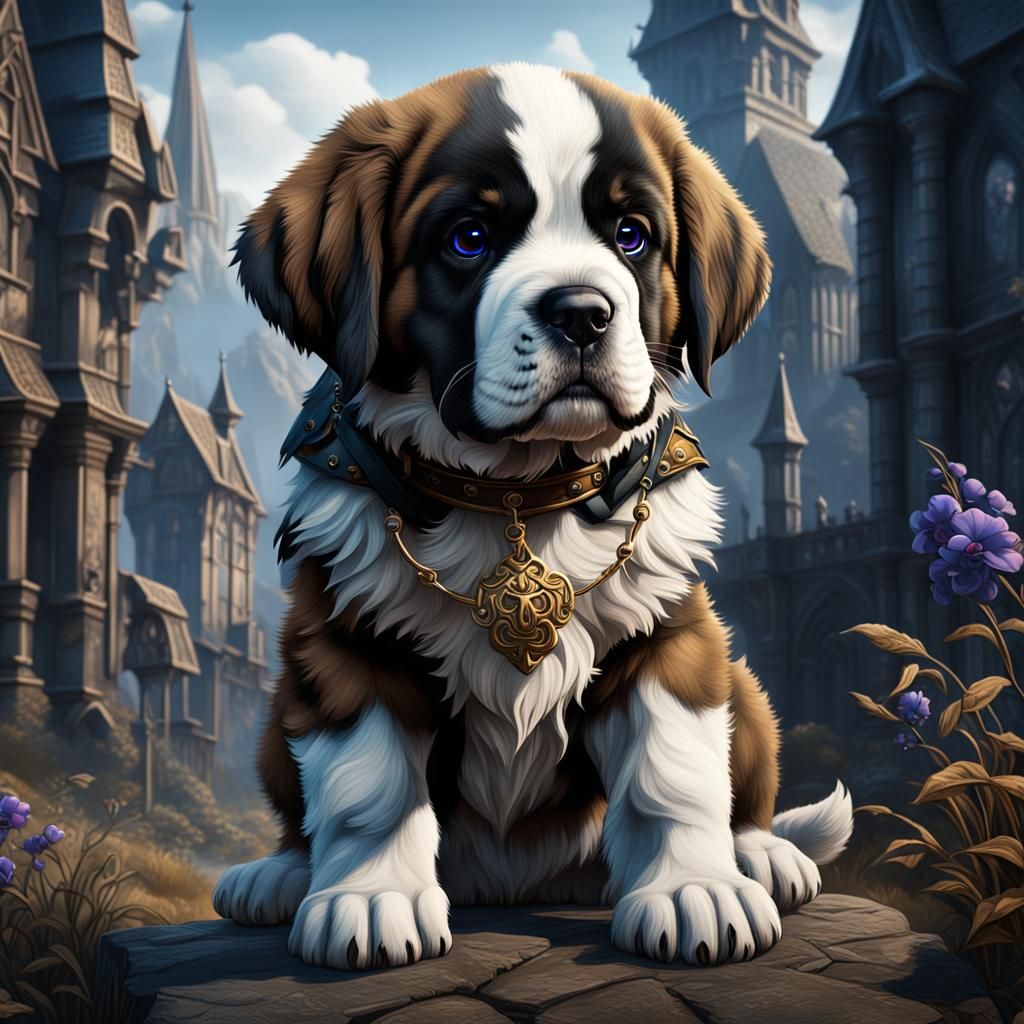 Gothic Saint Bernard Puppy Fantasy Concept Art