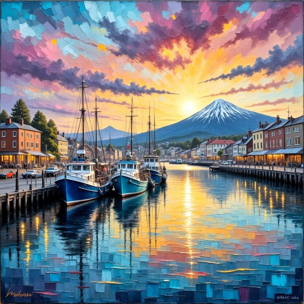 Surreal Oil Painting of Constitution Dock in Hobart Tasmania