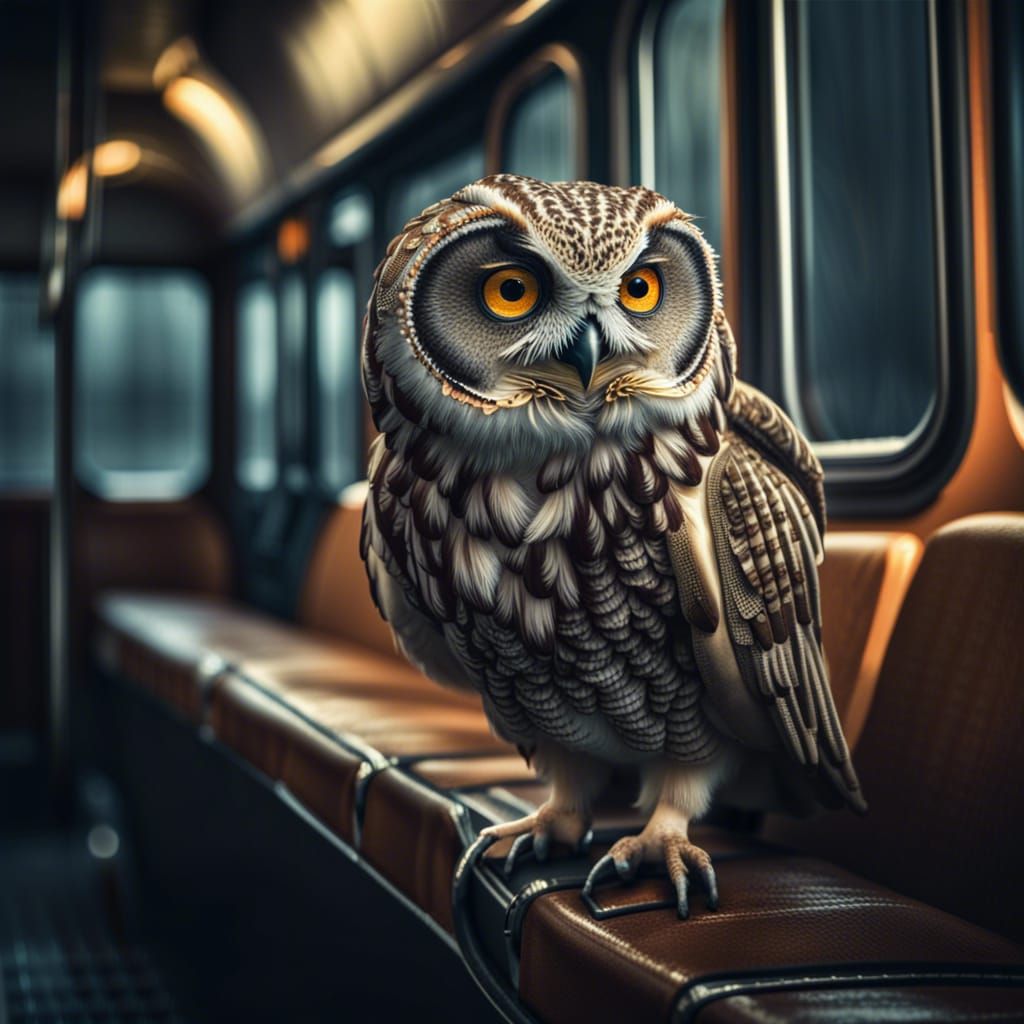Hyperrealistic Owl Plays Harmonica on Bus