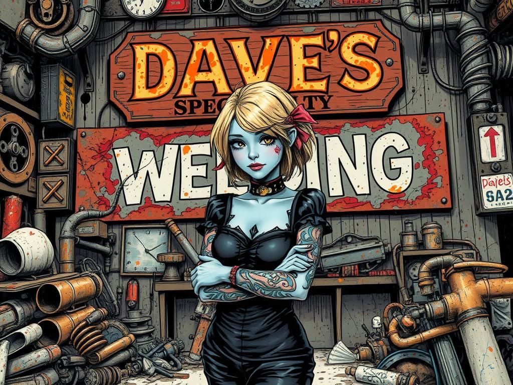 Gothic Welder Girl in Industrial Surrealism Style