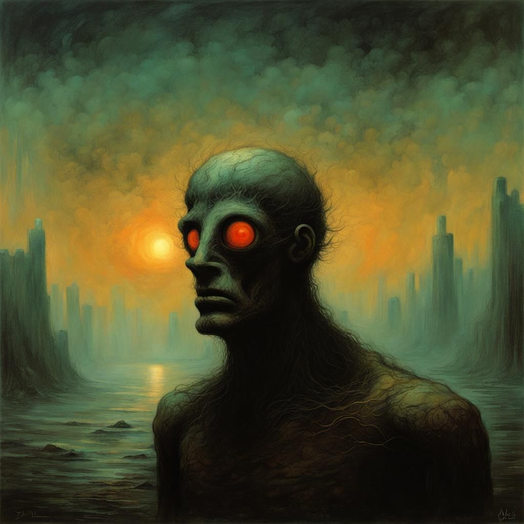 Cyclops in Dystopian Landscape as Abstract Art