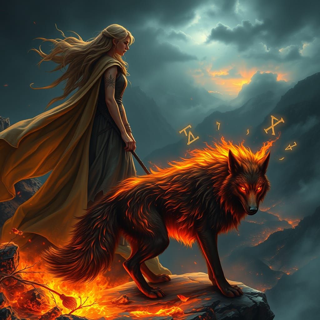 Valkyrie and Fire-Wolf Overlook Stormy Valley