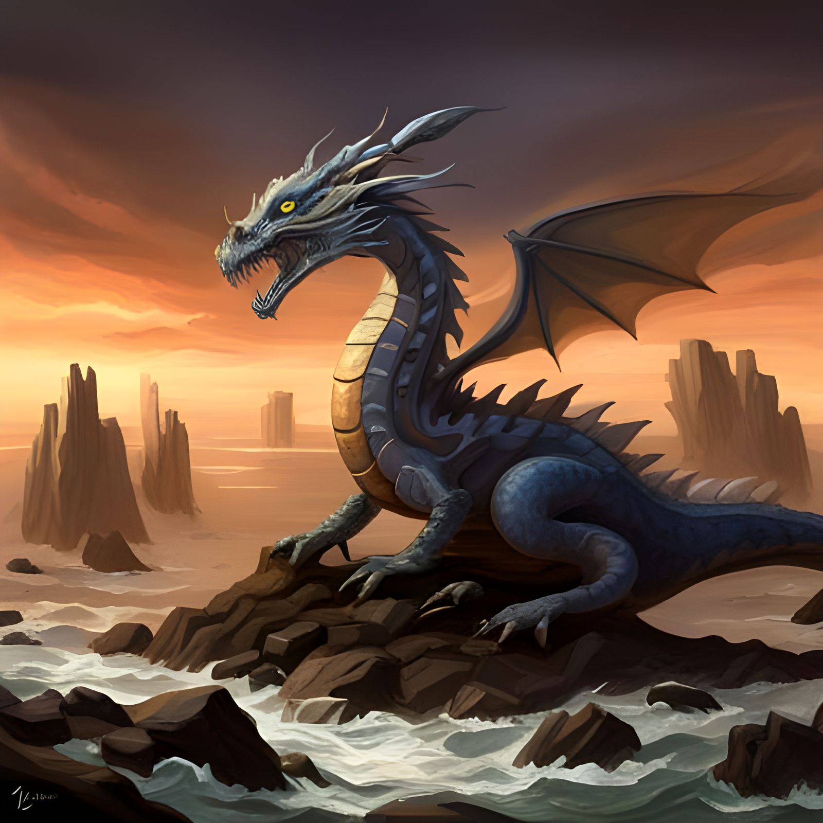 Imposing Bronze Dragon in Japanese Art Style