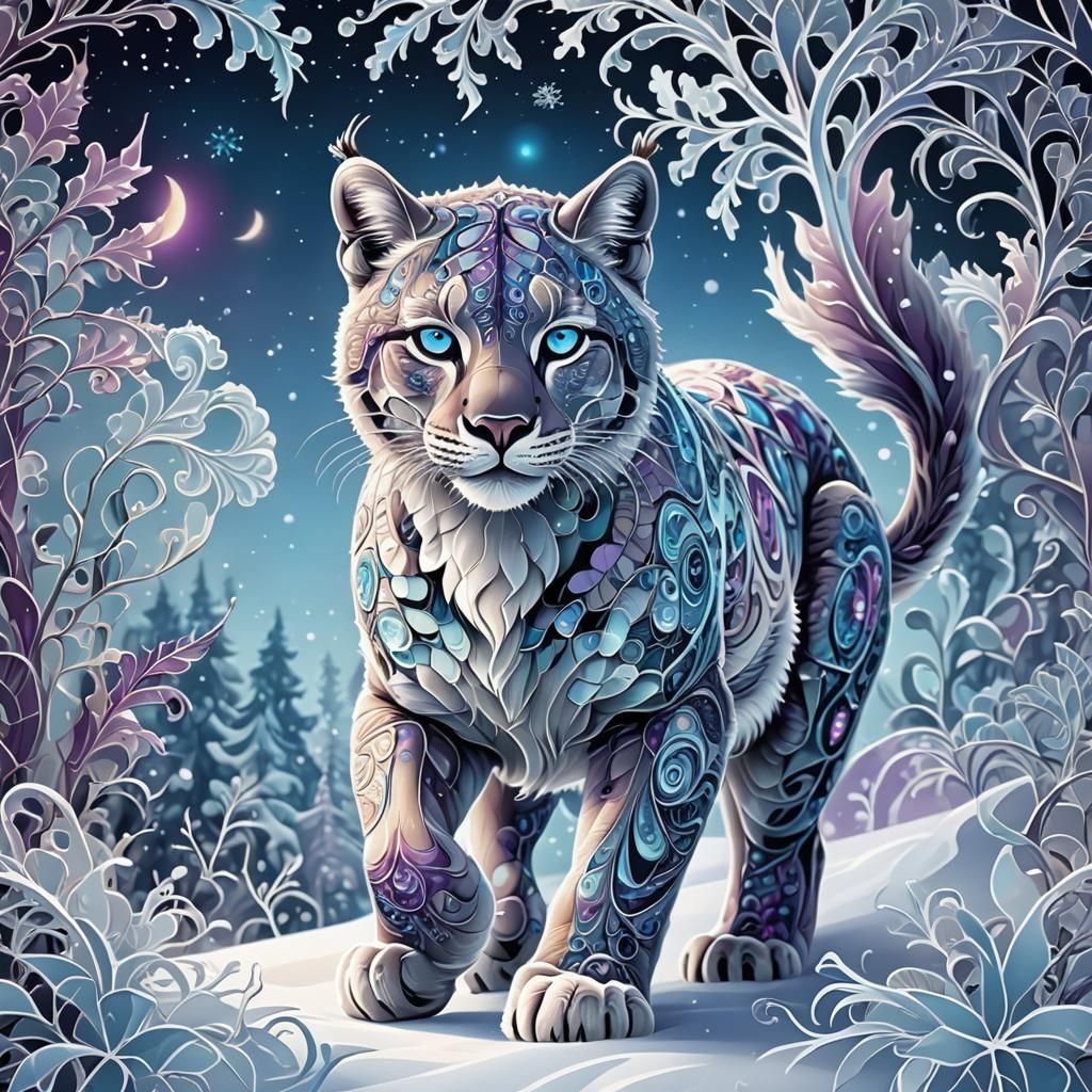 Snow Puma in Abstract Vector Fractal Style