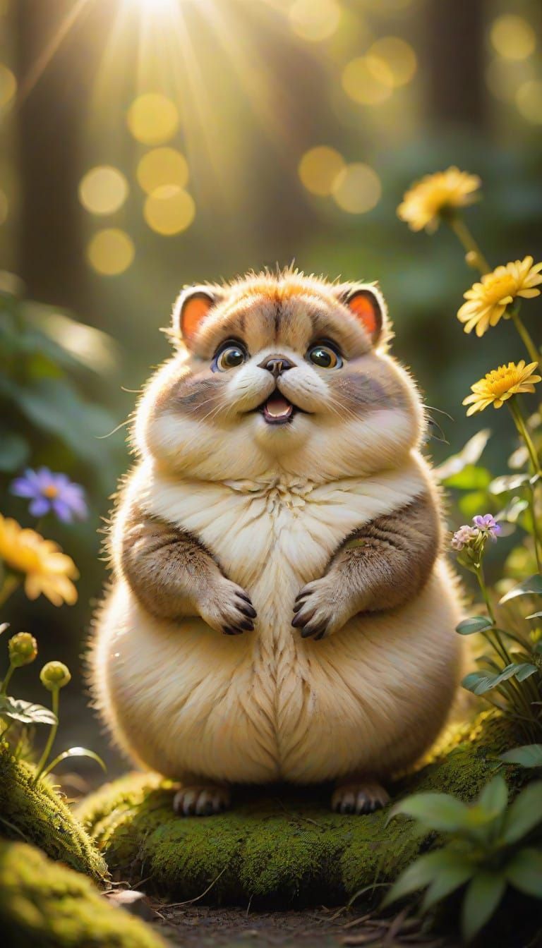 Chubby Lady Hamster in Vibrant Floral Garden