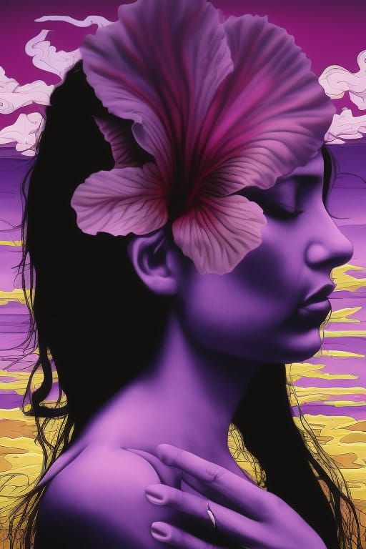 Island Art: Kissing Silhouette in Purple Tones