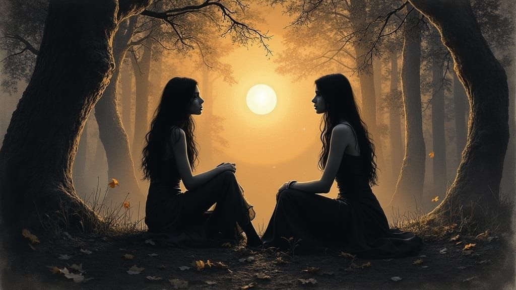 Gothic Vampire Lovers in Enchanted Forest Sunset