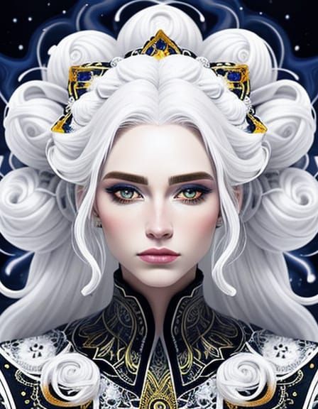 Psychedelic White Hair Portrait in Surreal Style