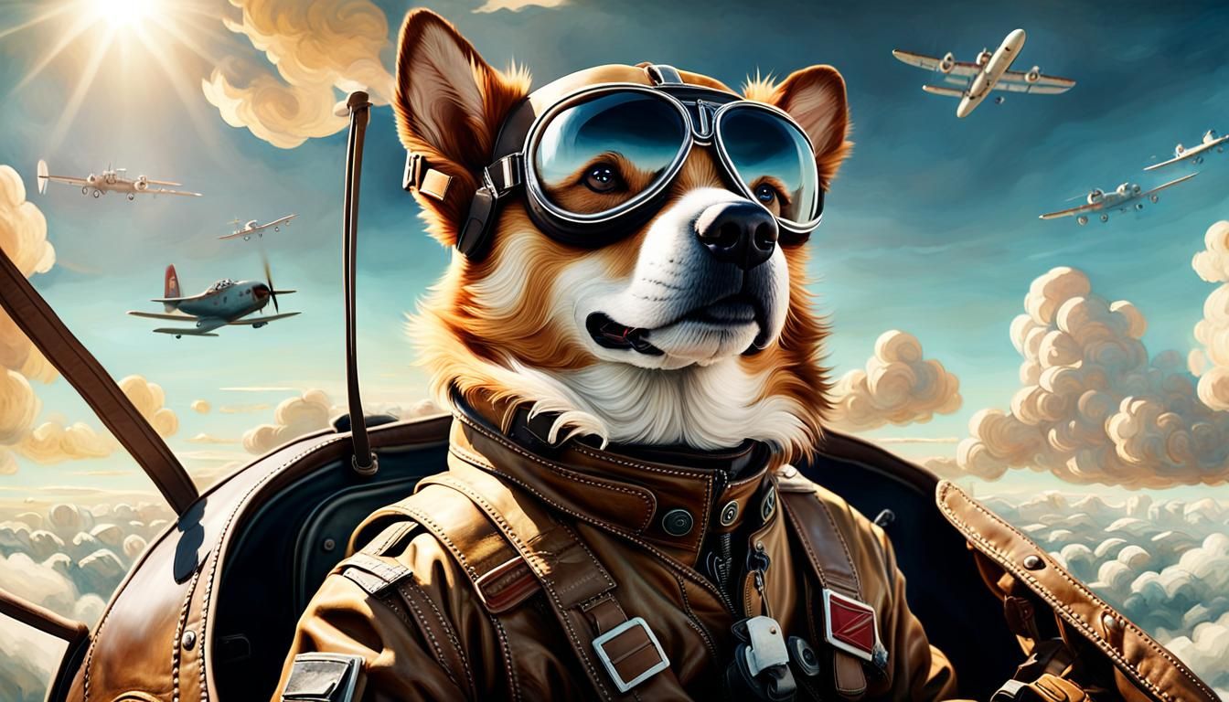 Anthro Dog Pilot in WWII Aerial Battle
