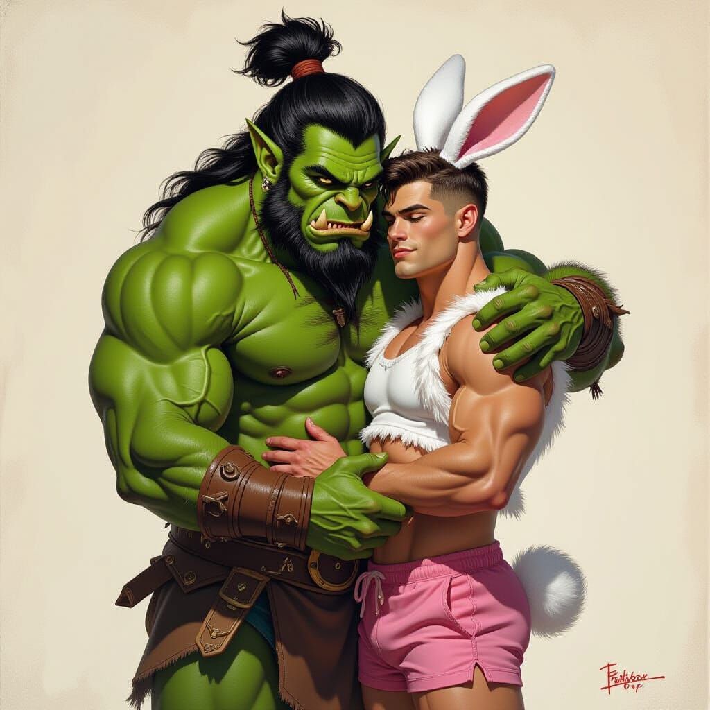 Fierce Orc Warrior Protects Companion in Cinematic Style