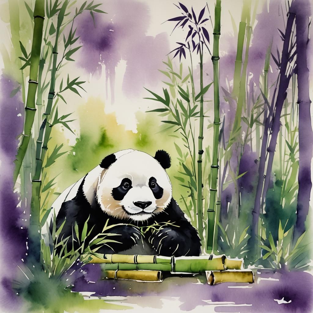 Panda in Zen Garden: Abstract Expressionist Watercolor