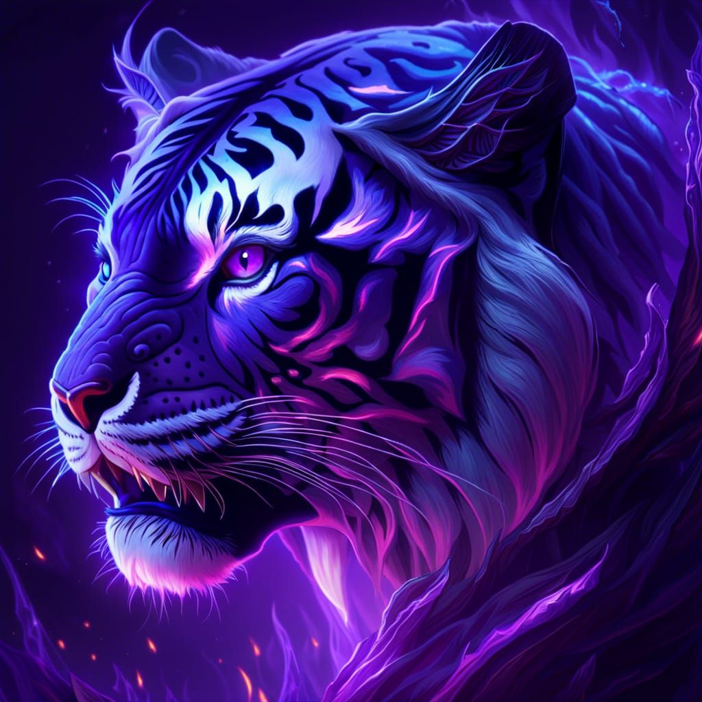 Spectacular Ghostly Fire Tiger in Fantasy Style