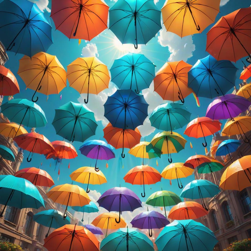 Vibrant Umbrella Mosaic in Triadic Colors