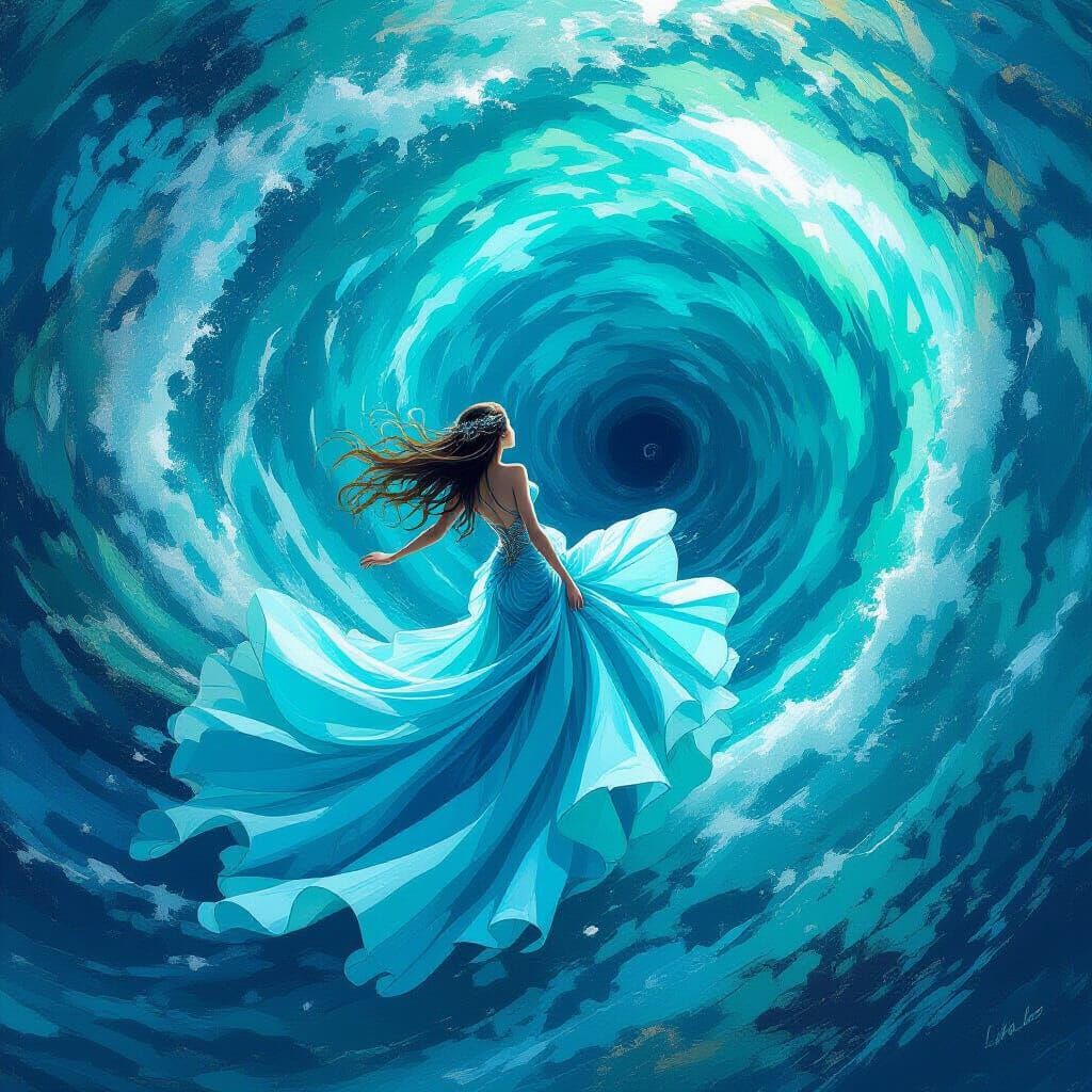 Mermaid and Whirlpool in Vibrant Digital Painting