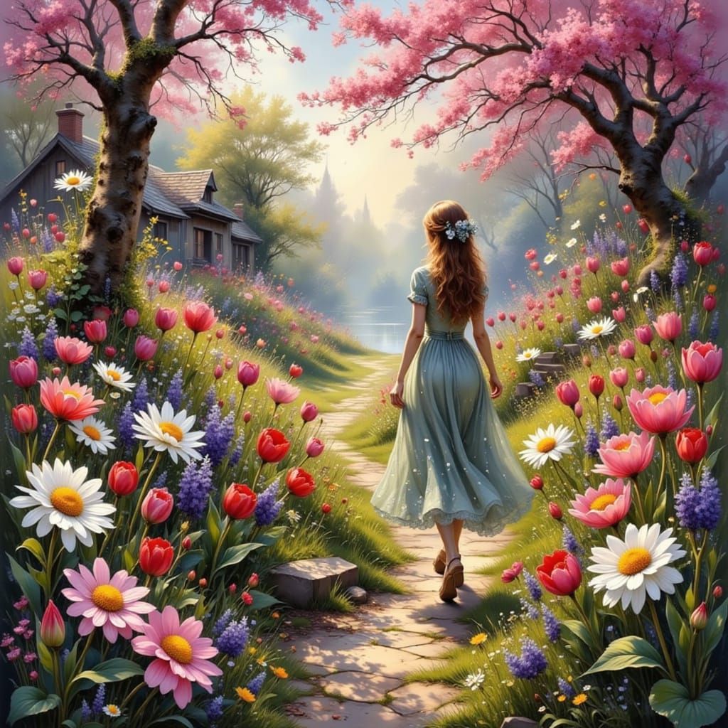 Whimsical Fairytale Garden with Oversized Flowers