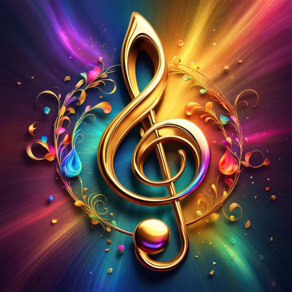 Rainbow Treble Clef Heart in Watercolor Style