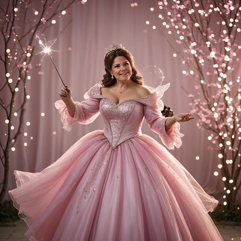 Fairy Godmother in Pink Gown with Magic Wand