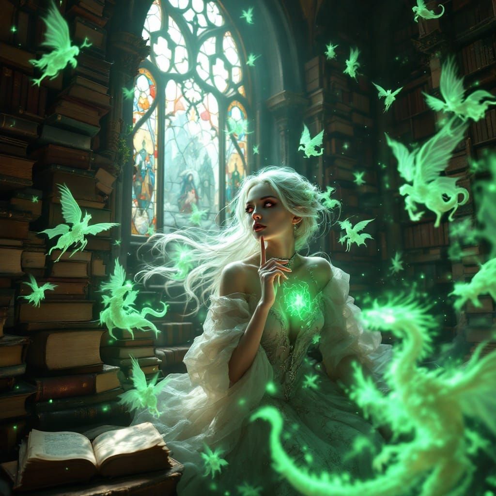 Surreal Ancient Library Radiates Ethereal Glow