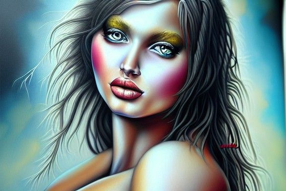 Detailed Airbrush Painting of a Buxom Nymph