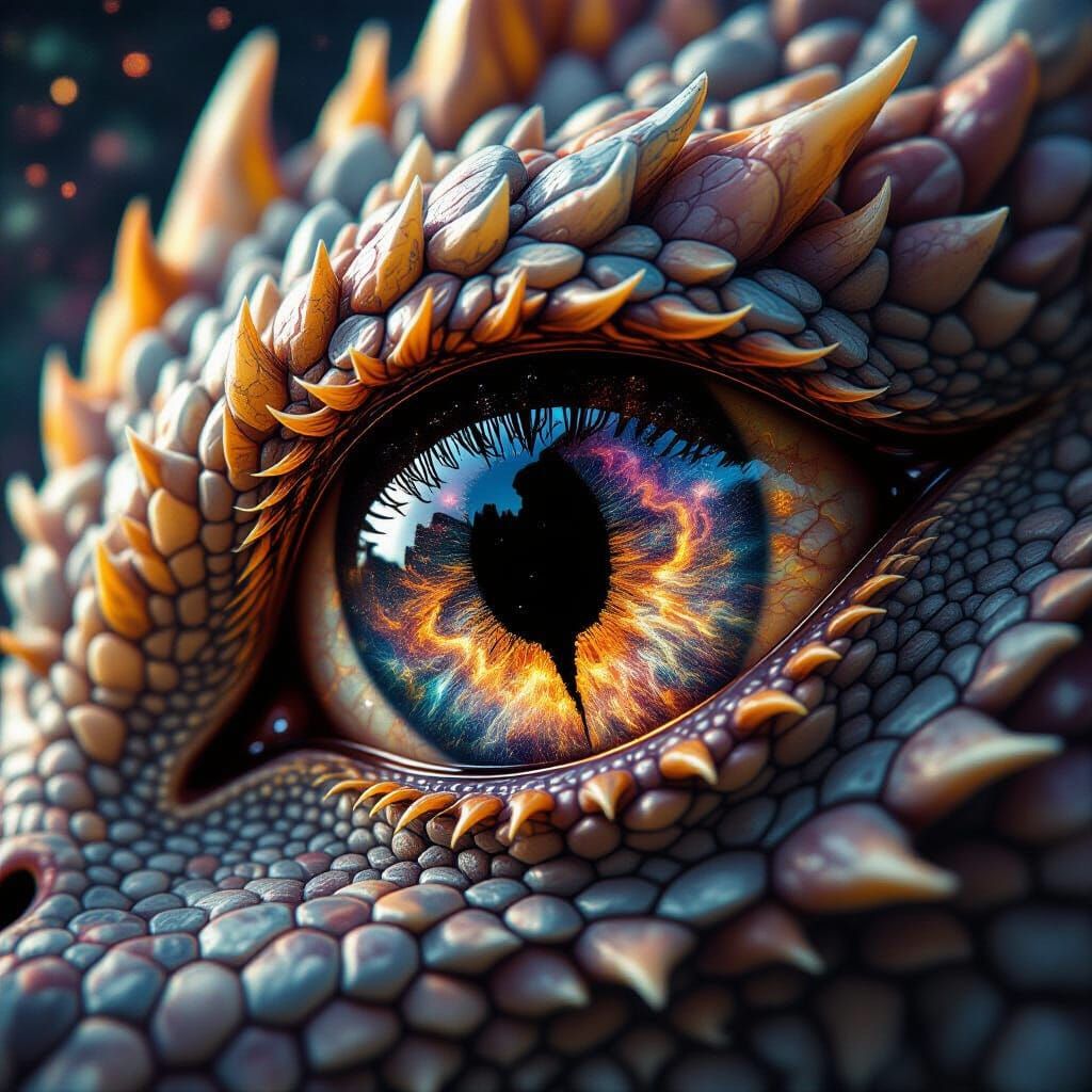Dragon's Eye Reflecting Cosmic Galaxies in Surreal Style