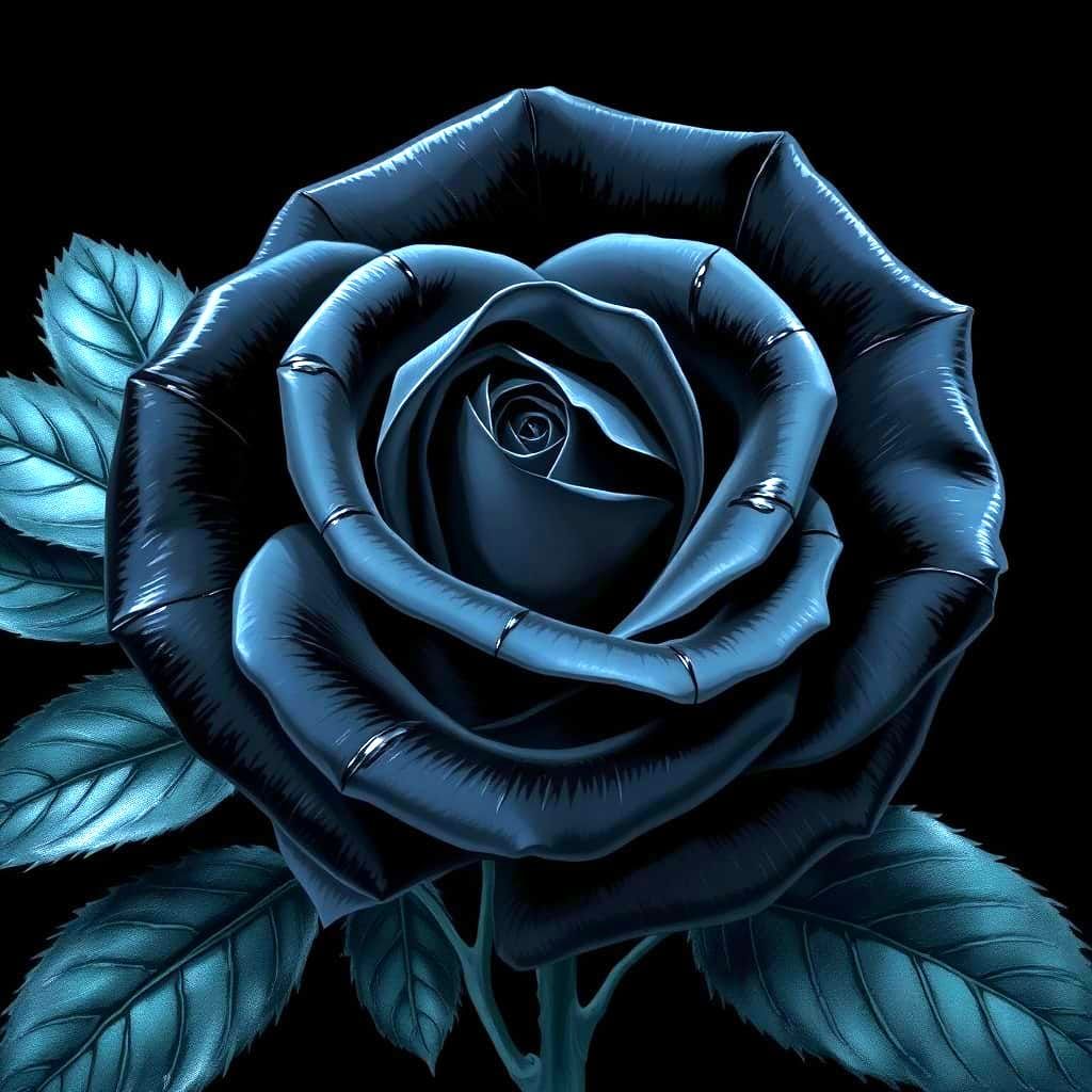 Glossy Black Rose with Silver Edges Illustration