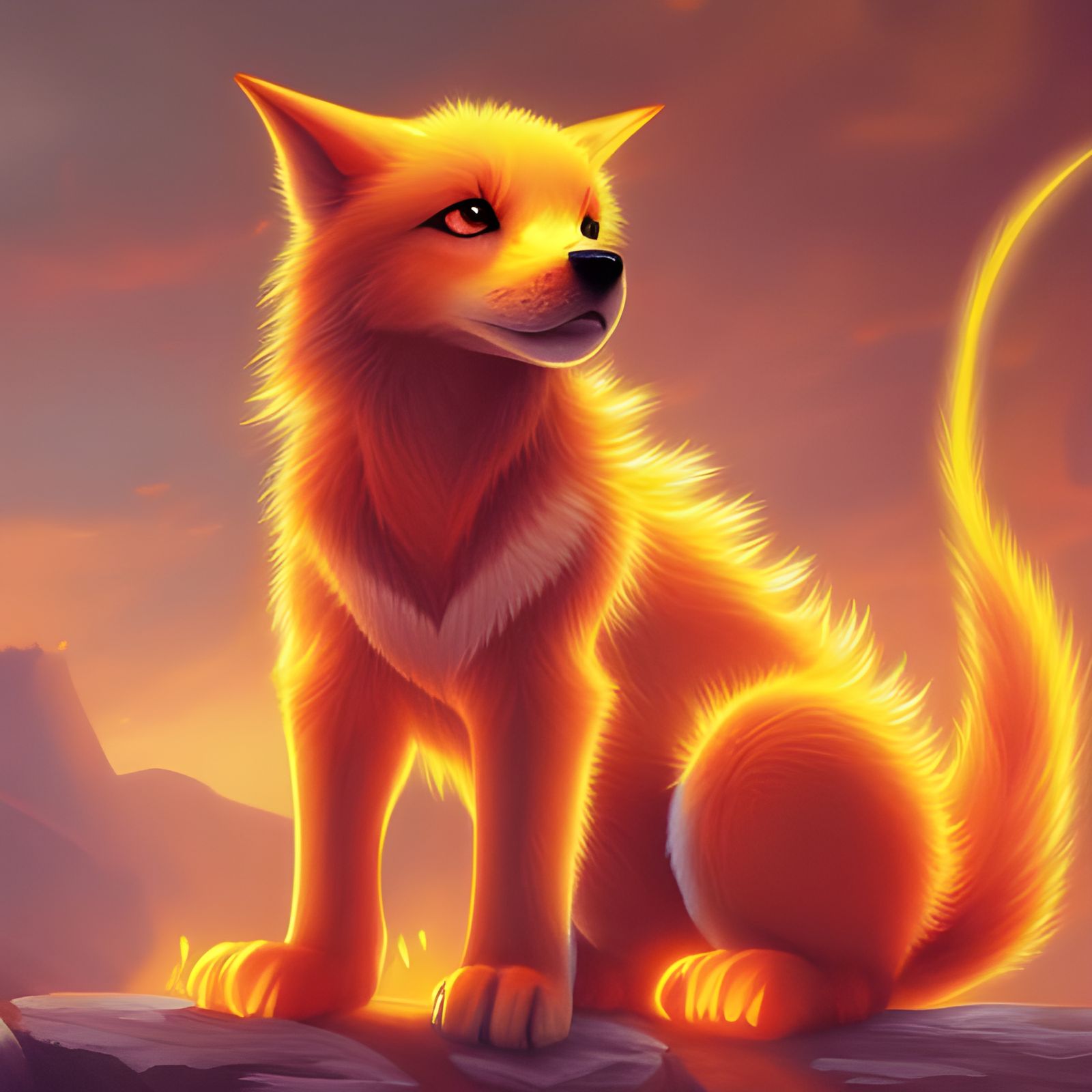 Adorable Fire Wolf Puppy in Anime Style