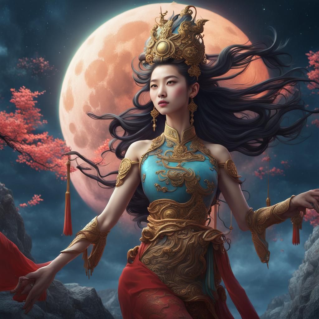 Goddess Chang'e Flying to the Moon: Fantasy Art