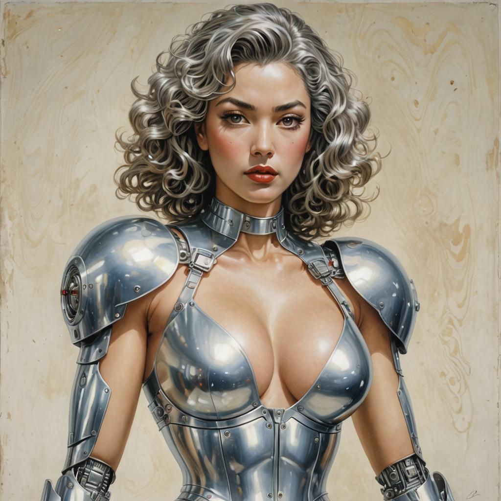 Retro Sci-Fi Cyborg Pinup in Metallic Colors
