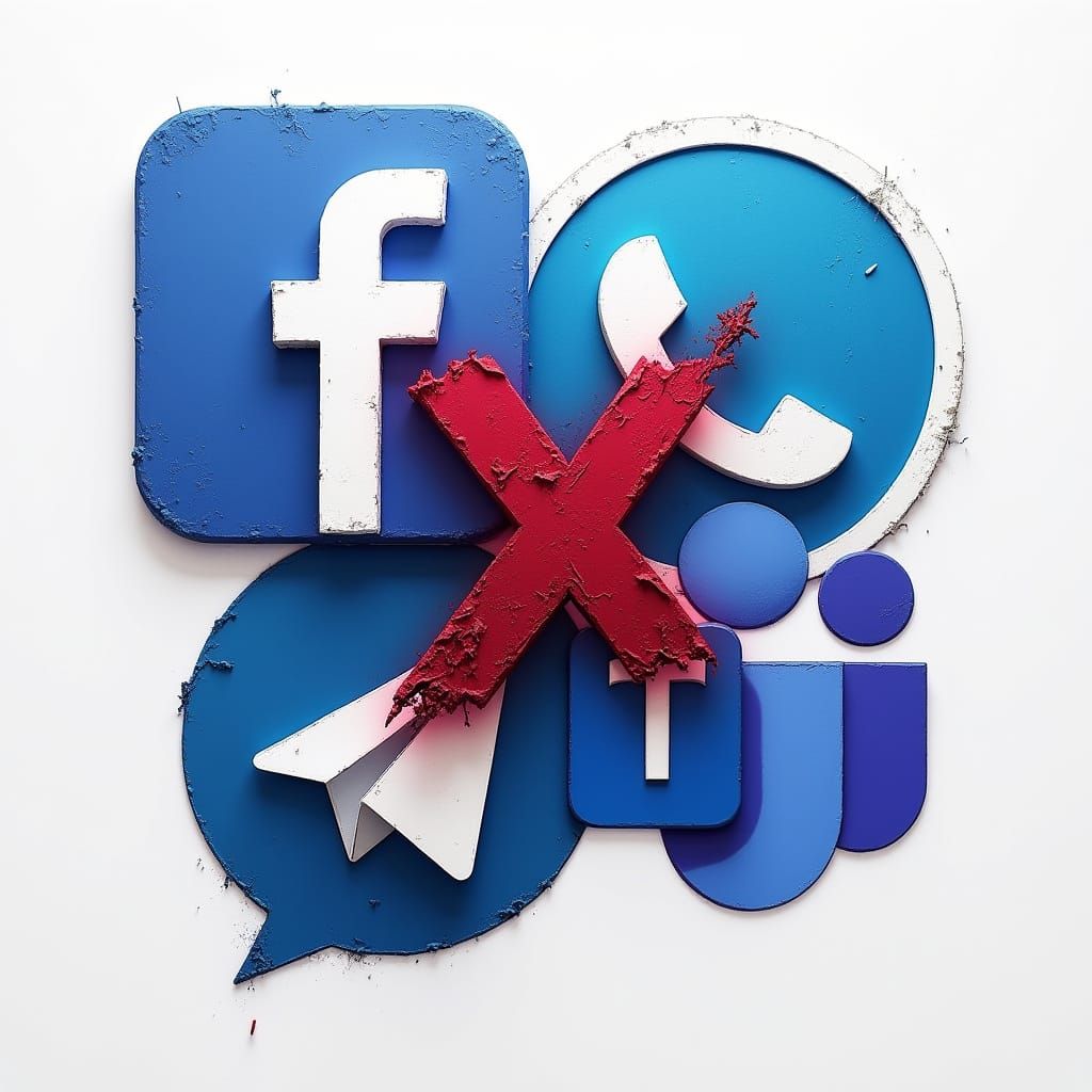 Giant Social Media Logos Marked for Deletion in Bold, Crimso...