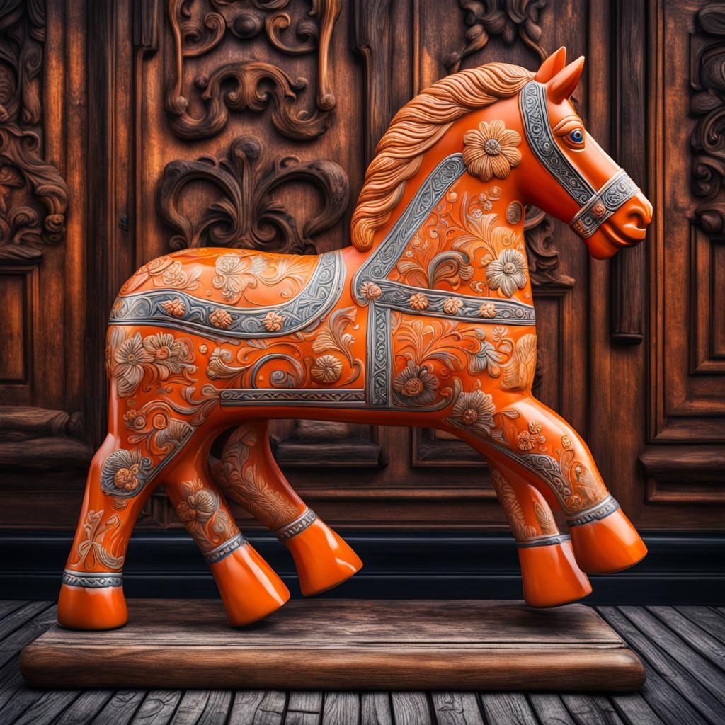 Hyperrealistic Orange Swedish Dala Horse