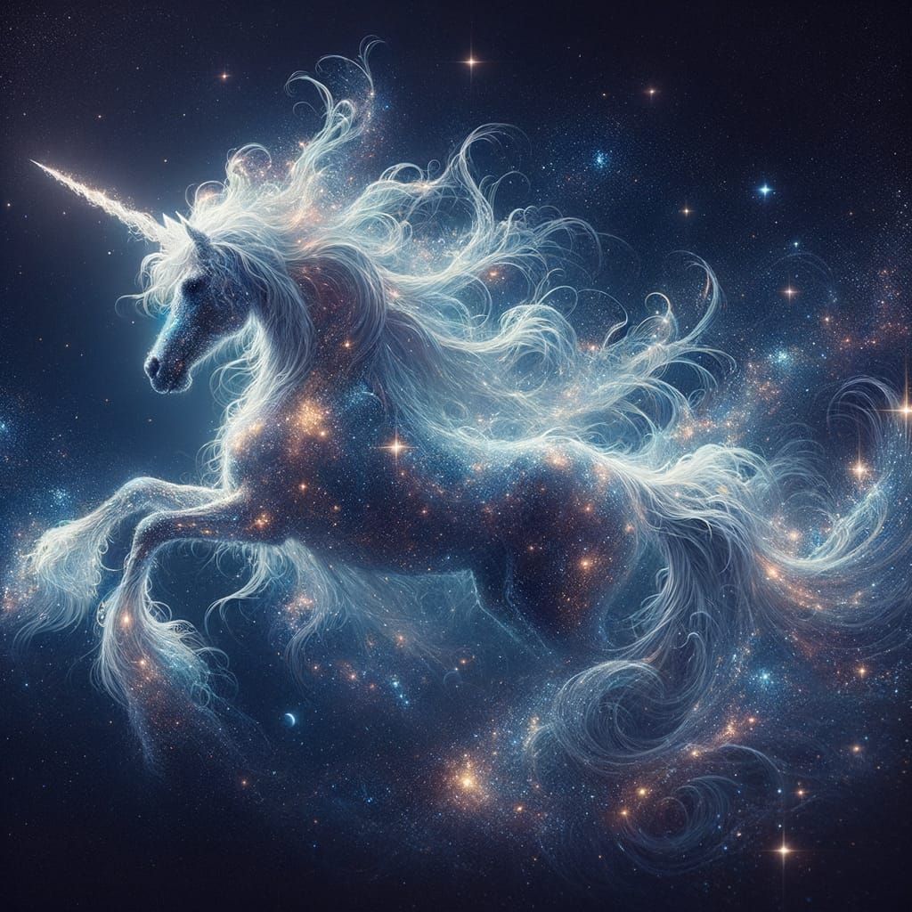 Celestial Unicorn with Twinkling Galaxy Mane