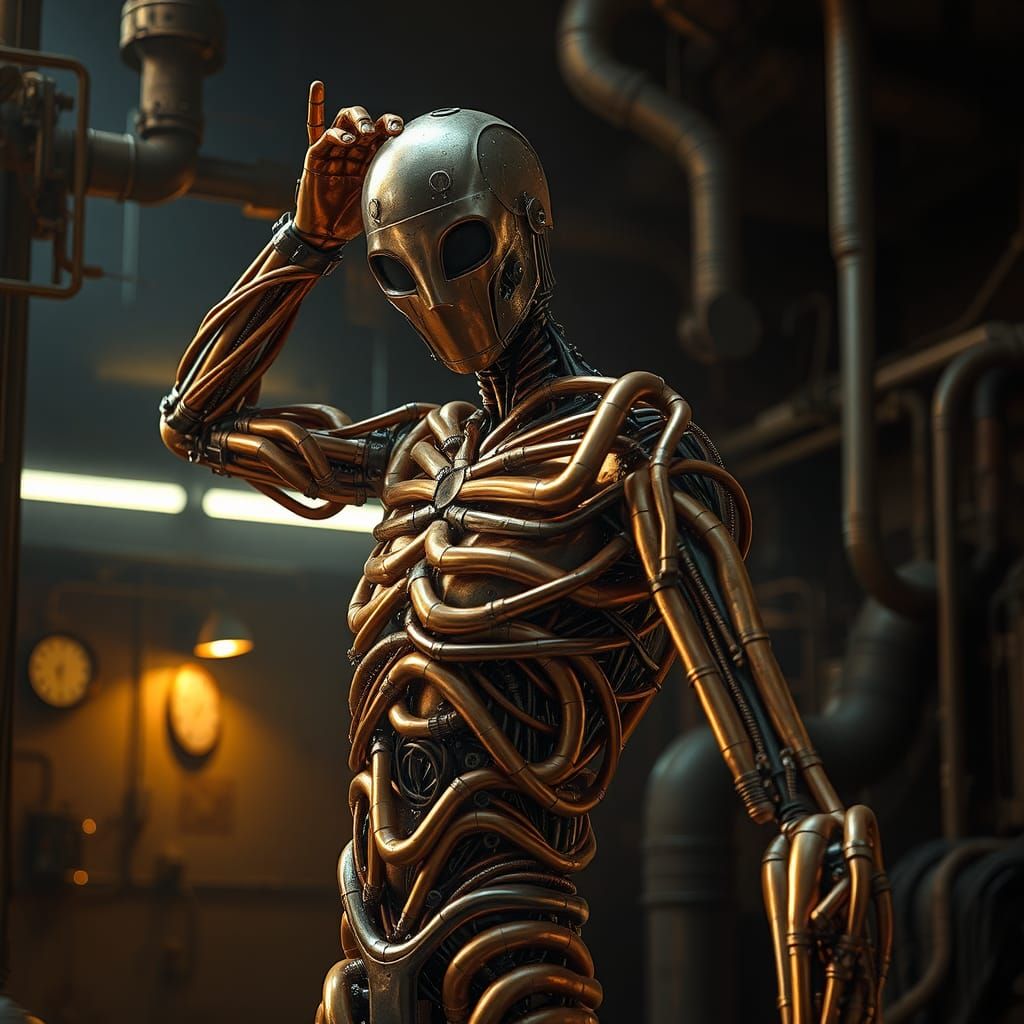 Copper Pipe Man in Industrial Steampunk Style