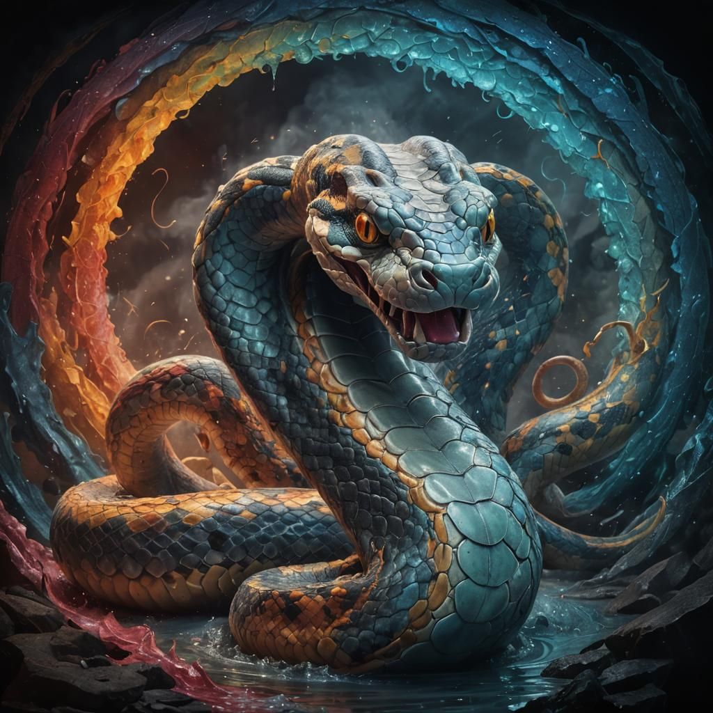 A hyperrealistic splash art illustration of the mythical She...