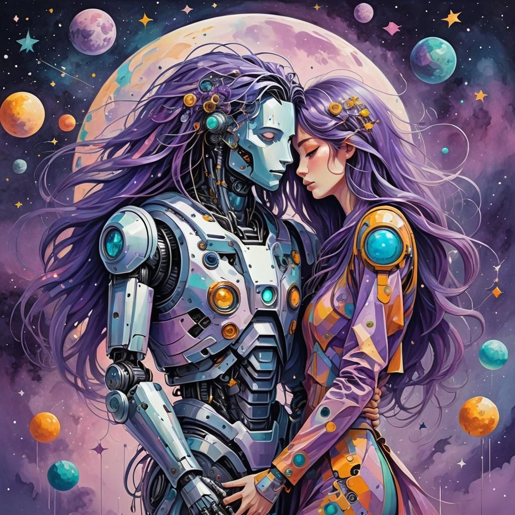 Cosmic Lovers in Futuristic Ethereal Dreamscape