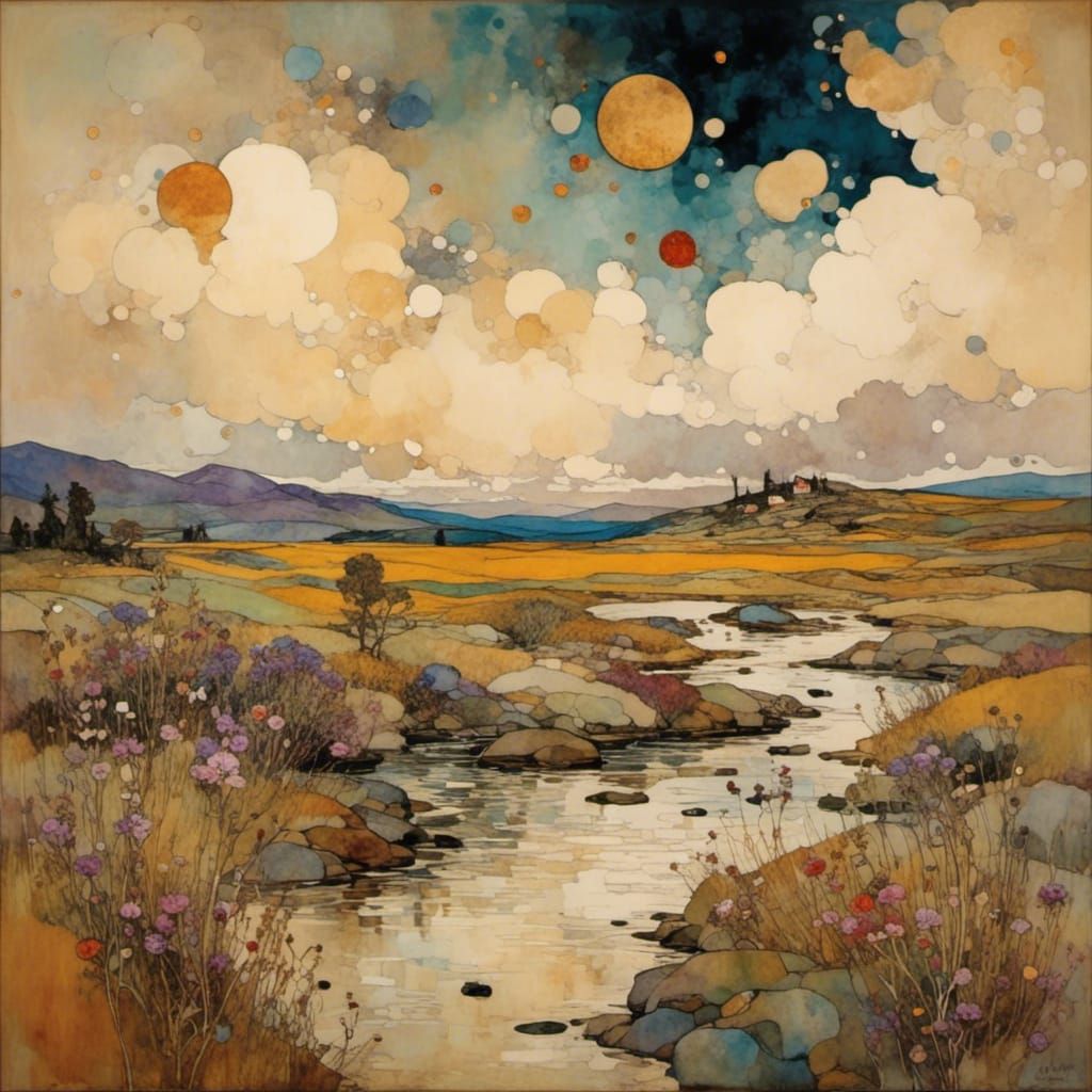 Scottish Sky with Dark Clouds in Chinese Art Style