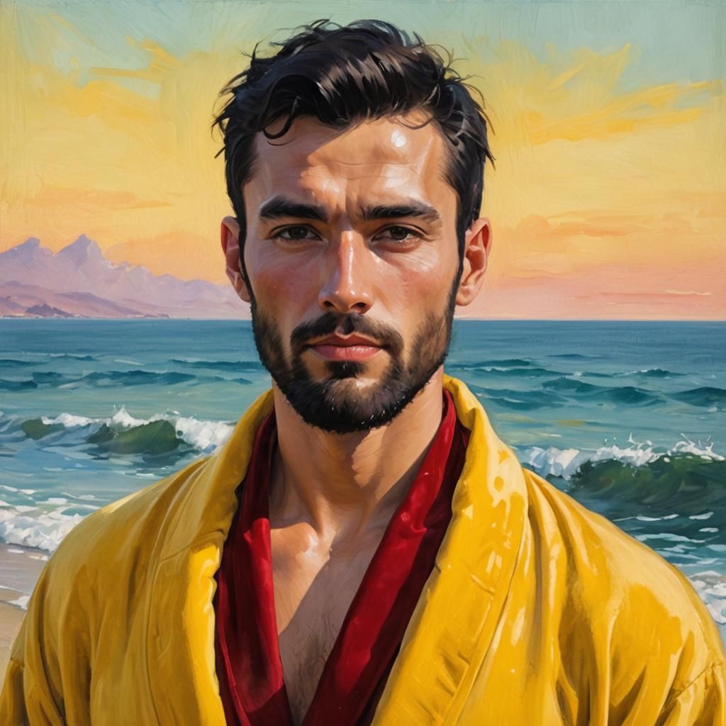 Smiling Man in Velvet Robe: Impressionist Oil Painting