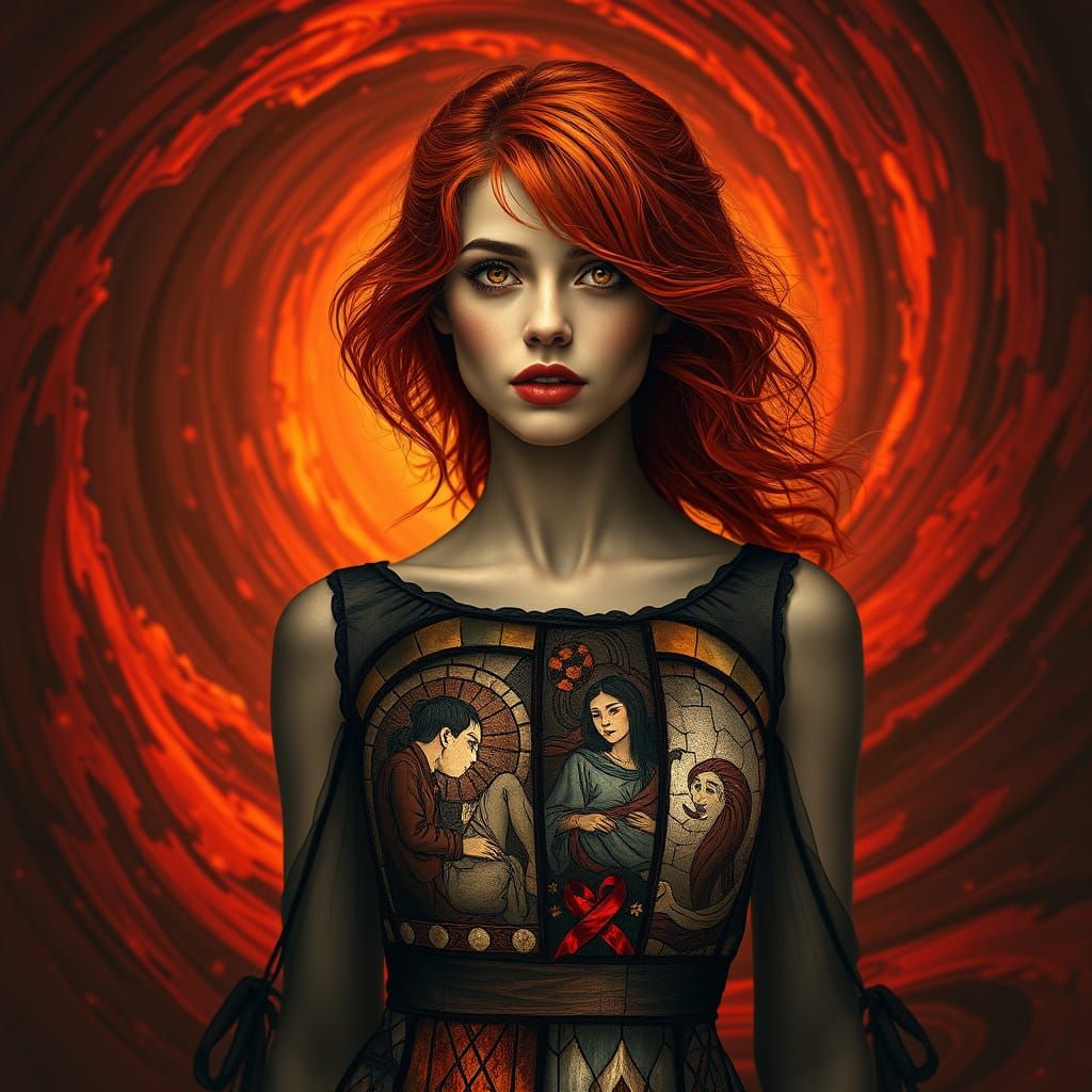 Vintage Photo of Woman with Fire Hair in Art Nouveau Style