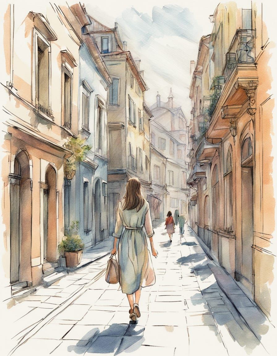 Impressionist Pencil Sketch of Woman in Paris