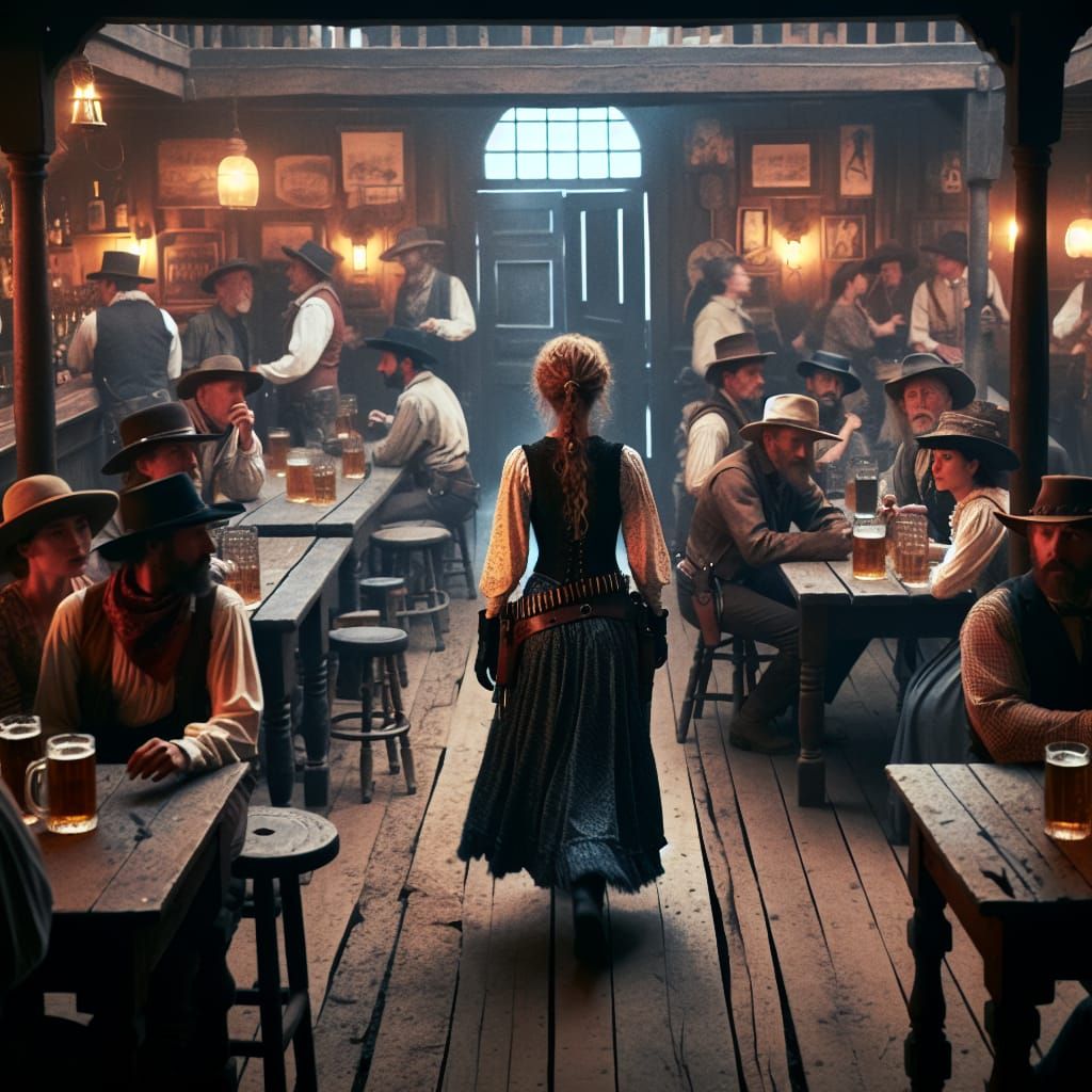 Old West Saloon Interrupted by Gunslinger