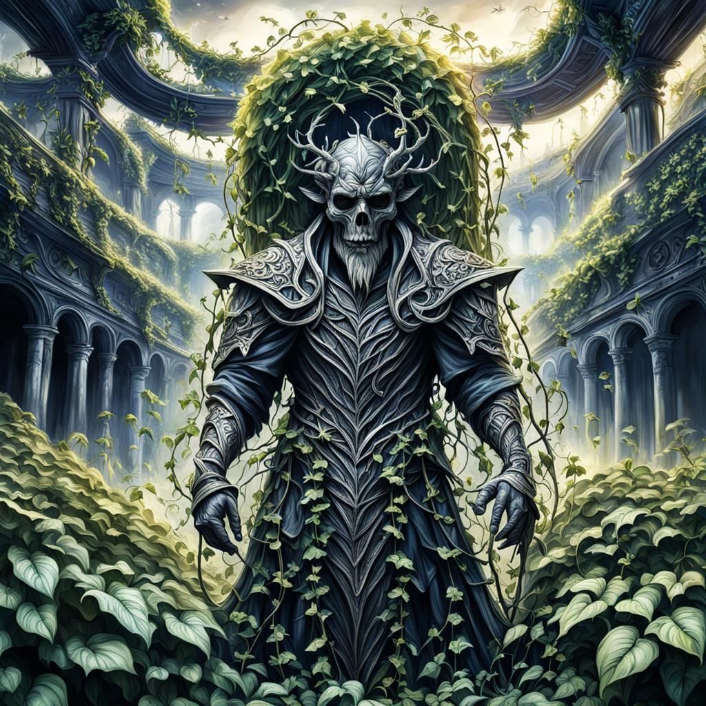 Hyperrealistic Death Personified with Vines