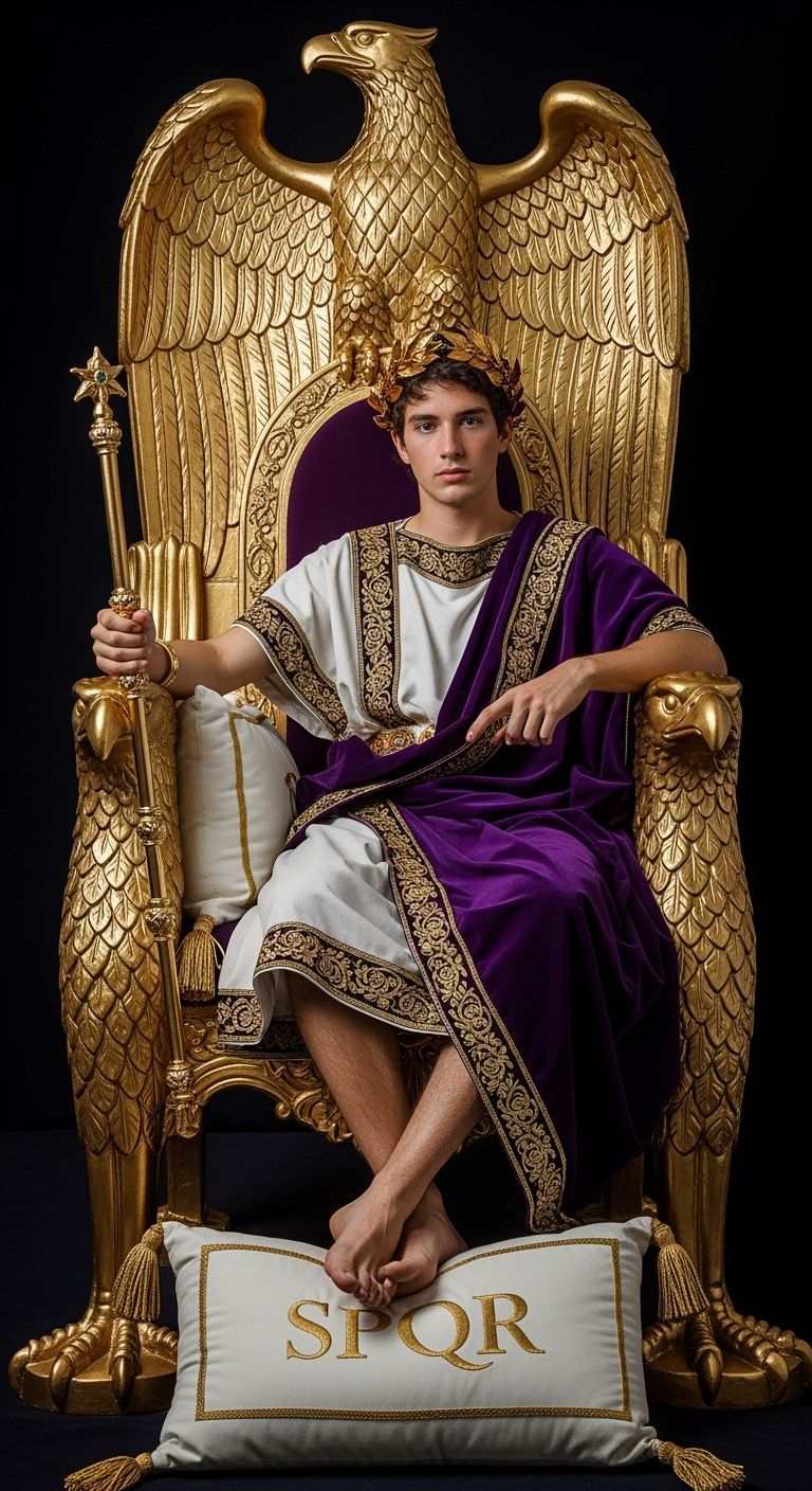 Young Roman Emperor on Colossal Gold Throne