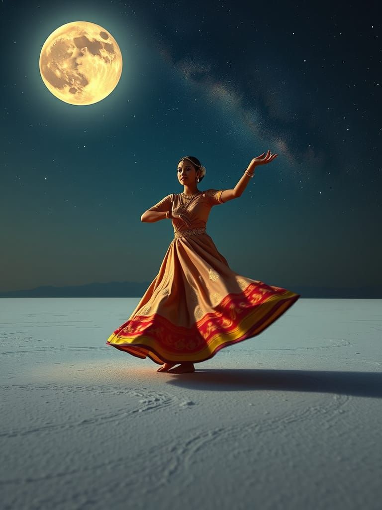 Indian Kathak Dancer Under Cosmic Sky