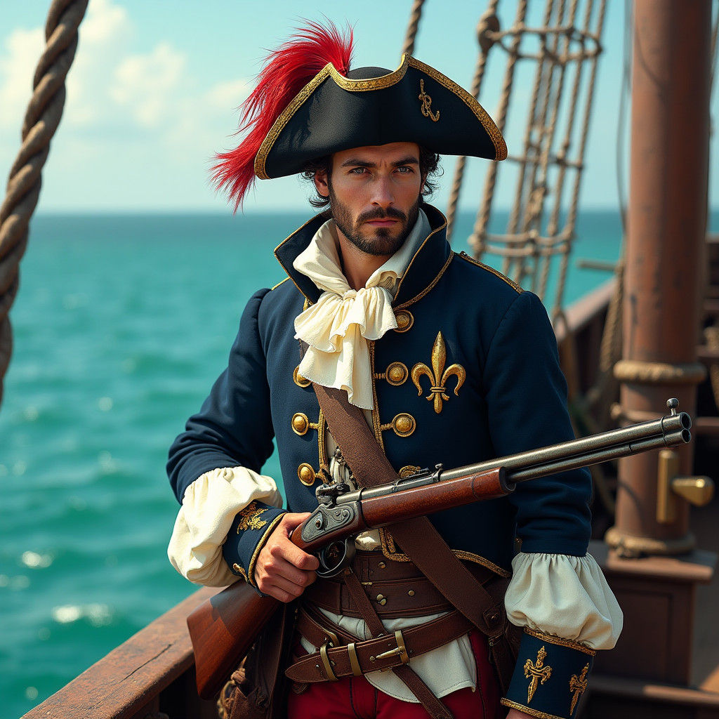 French Soldier on Galleon Deck in 18th Century Style