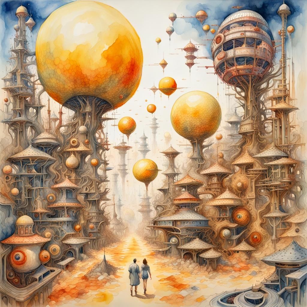 Sci-Fi Watercolor of a Joyful Sunny Day