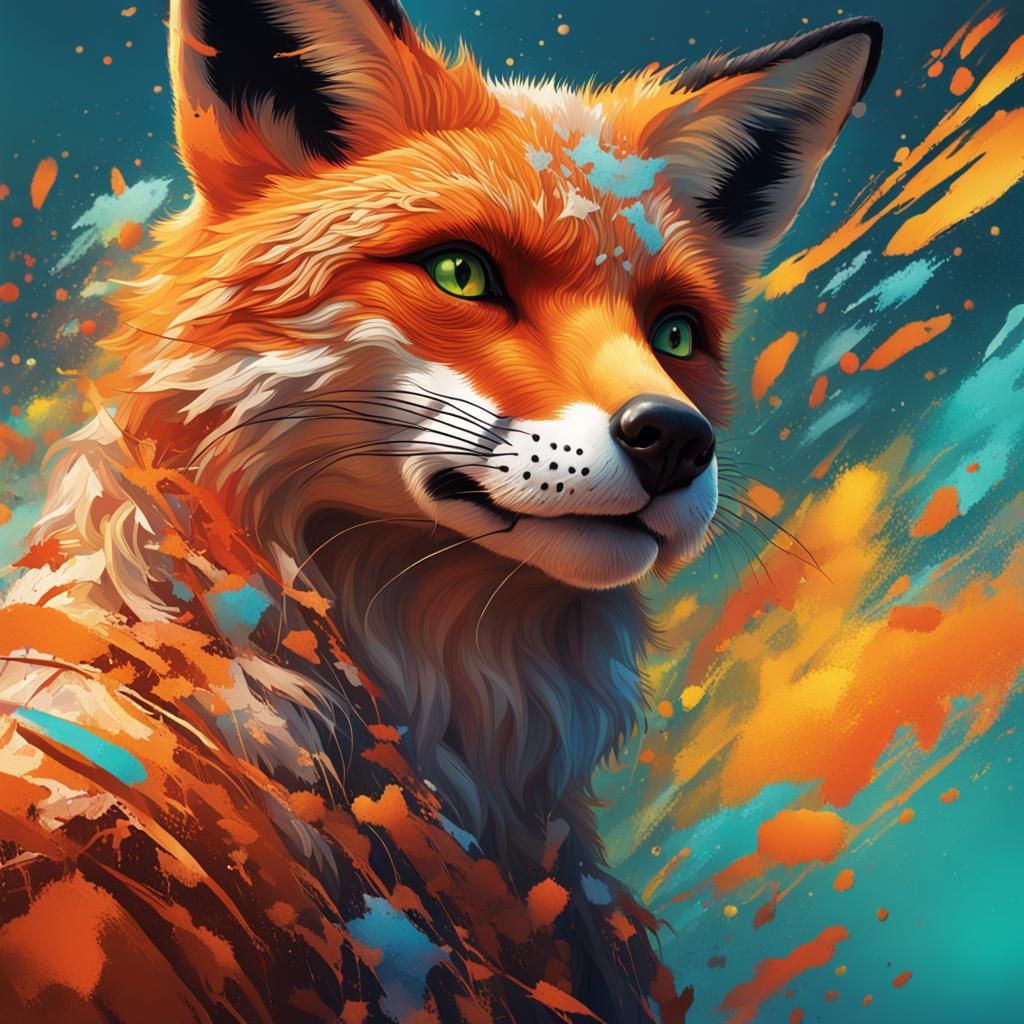 Detailed Fox-Woman in Hyperrealistic Splash Art
