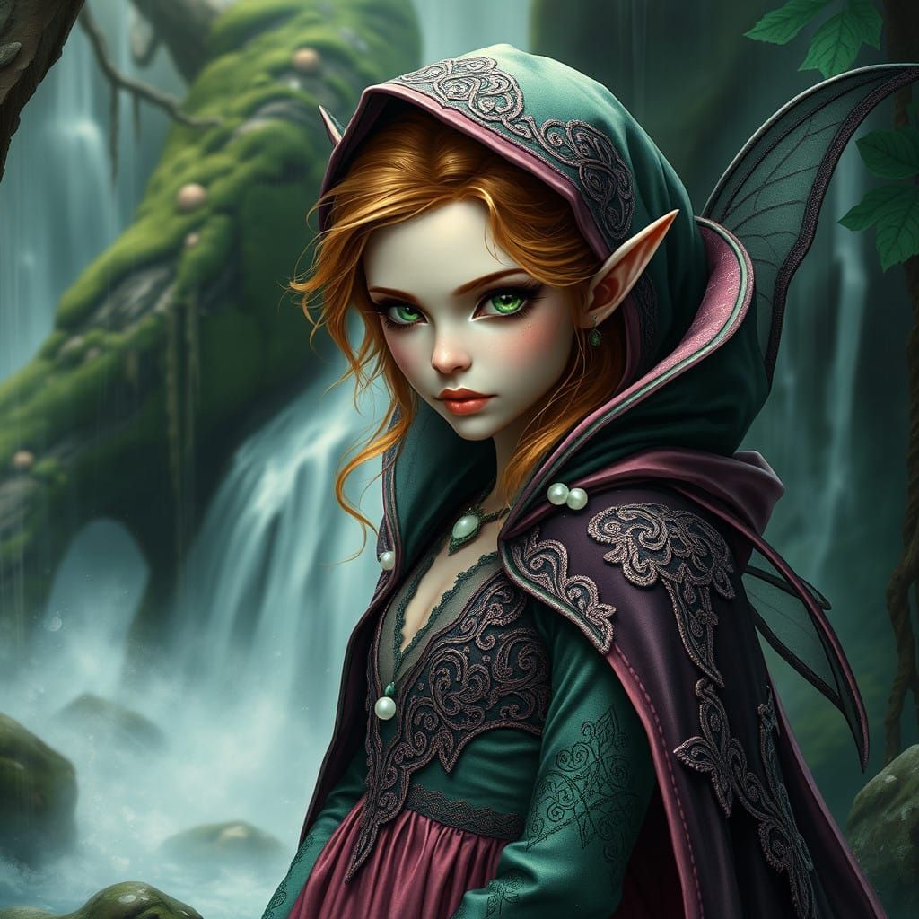 Ethereal Fairy in Forest Green and Dark Pink Bespoke Gown